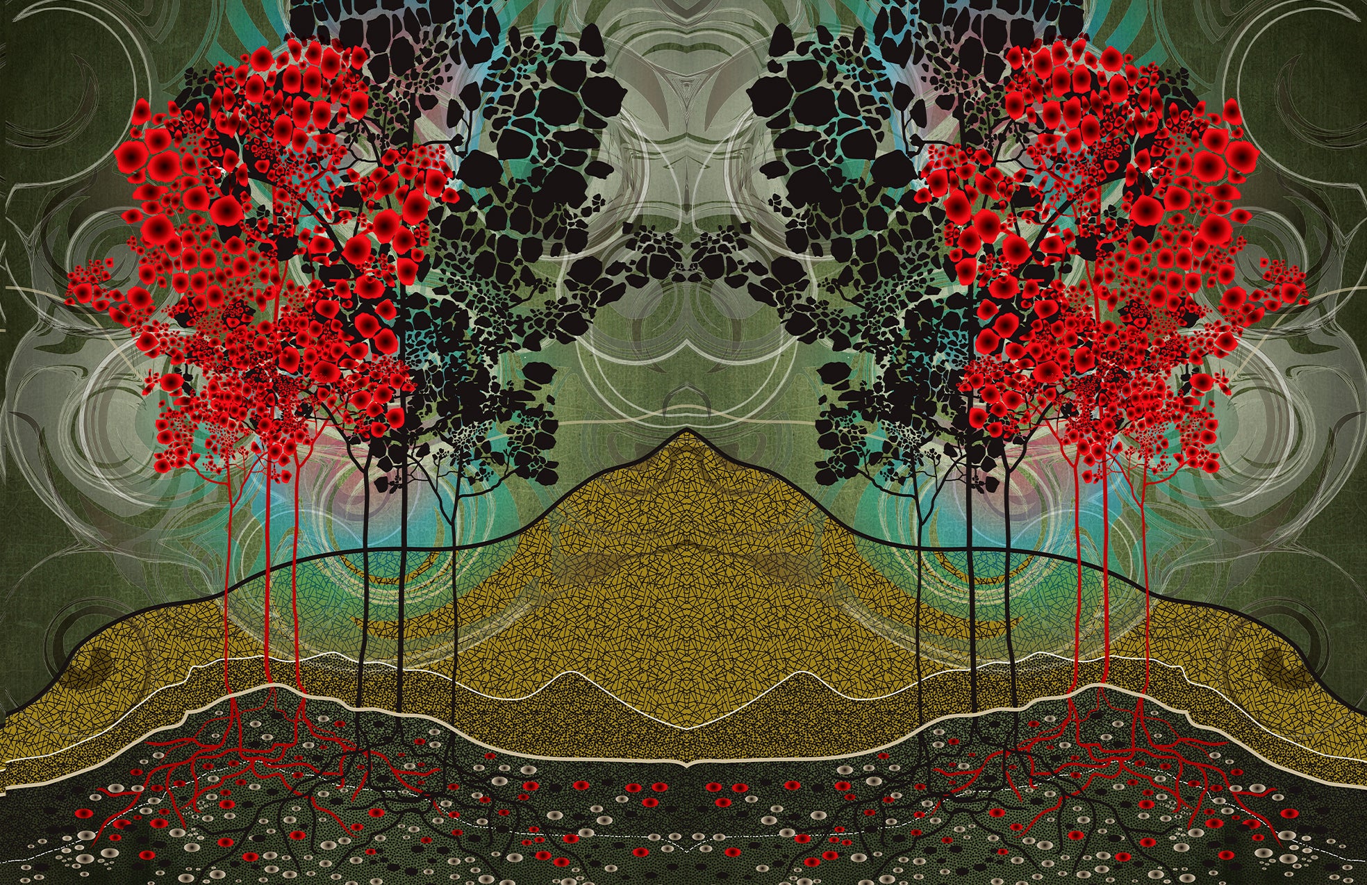 Red Trees Wallpaper Mural